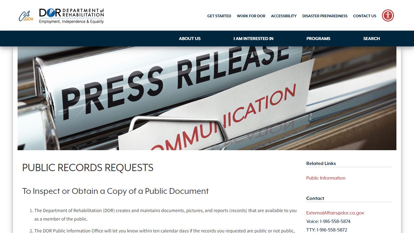 PUBLIC RECORDS REQUESTS - California Department of Rehabilitation